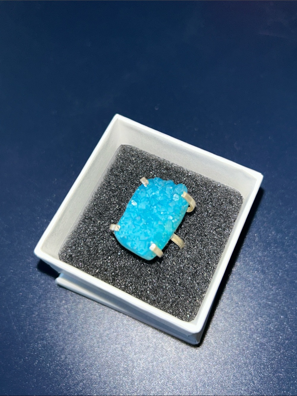 Rough Cut Turquoise Druzy Sterling Ring